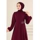 Beli Drapeli Tesettür Elbise ASM2597 Bordo