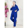 Kemerli Blazer Ceketli Takım 9037MDH809 Saks