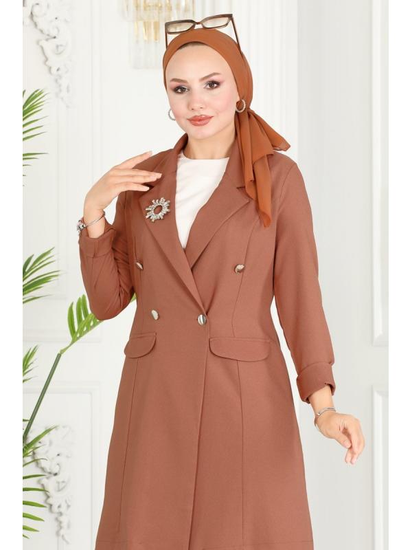 Blazer Ceketli Tesettür Takım ASM2605 Taba