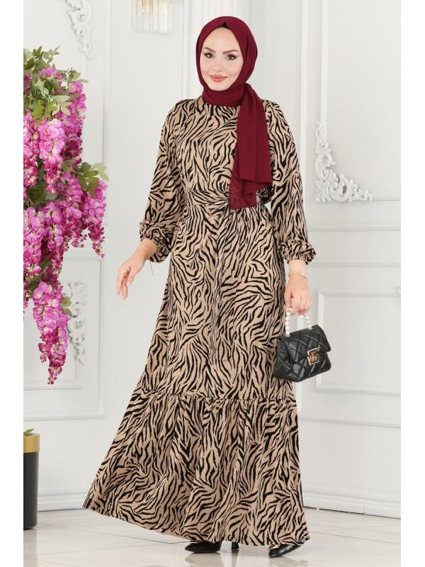 Desenli Kemerli Helen Elbise 216DVL817 Zebra Desen