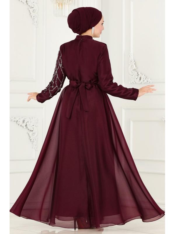 Taşlı Organze Abiye 5743AB368 Bordo