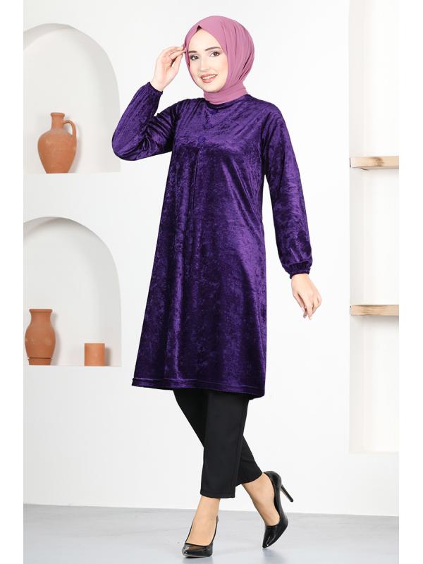 Kadife Tunik MSL12057 Mor