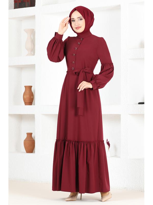 Kuşaklı Elbise ASM2665 Bordo