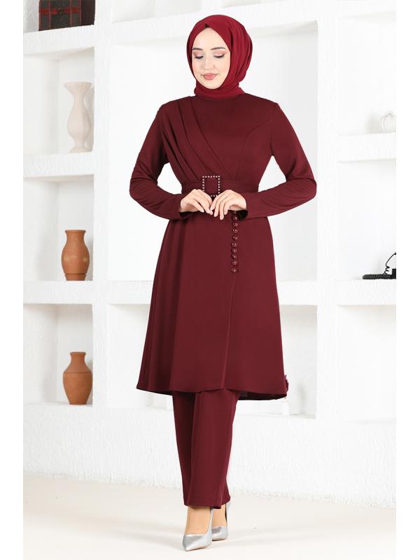 Kuşaklı Kombin Bordo ASM2578