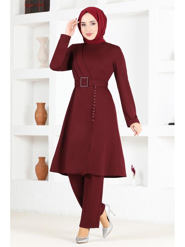 Kuşaklı Kombin Bordo ASM2578