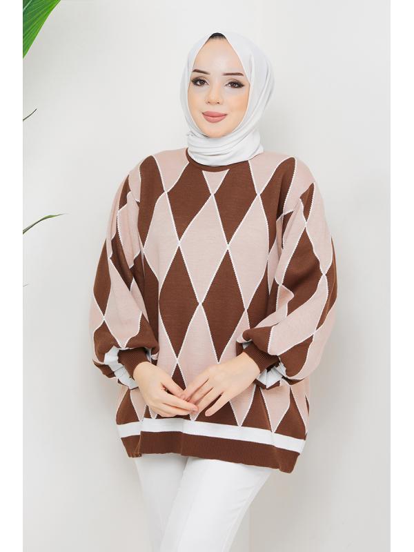 Baklava Desenli Triko Tunik MSV21205 Latte