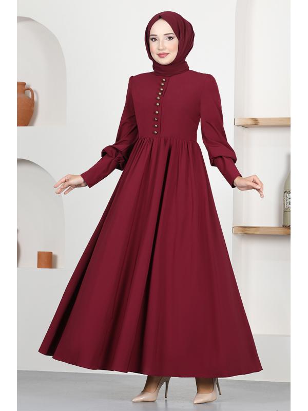 Düğmeli Elbise ASM2655 Bordo