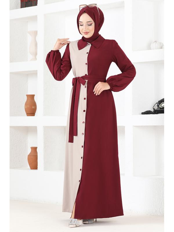 Kemerli Elbise ASM2651 Bordo