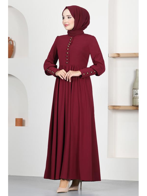 Düğmeli Elbise ASM2655 Bordo