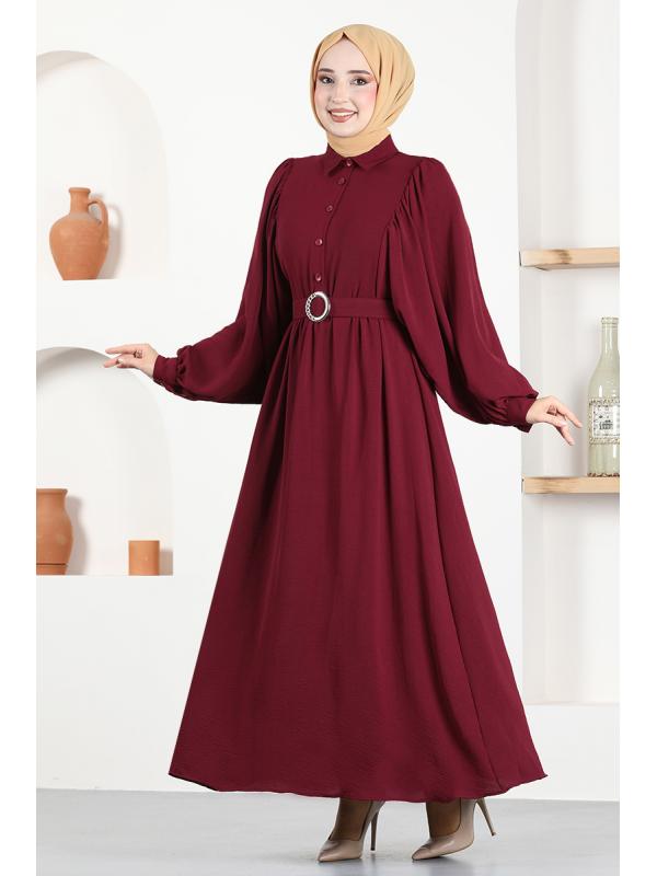 Kemerli Elbise ASN140 Bordo