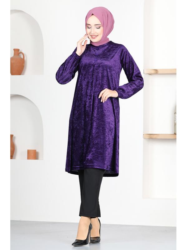 Kadife Tunik MSL12057 Mor