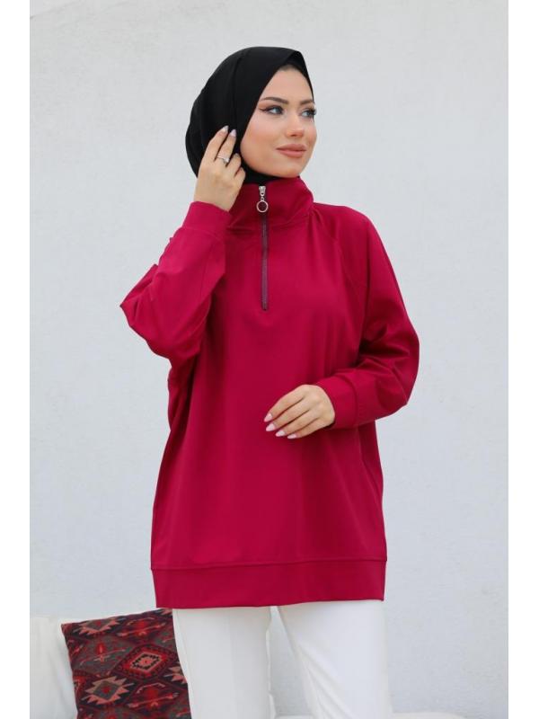 10029 Raglan Kol İçi Şardonlu Tesetür Sweatshirt Bordo