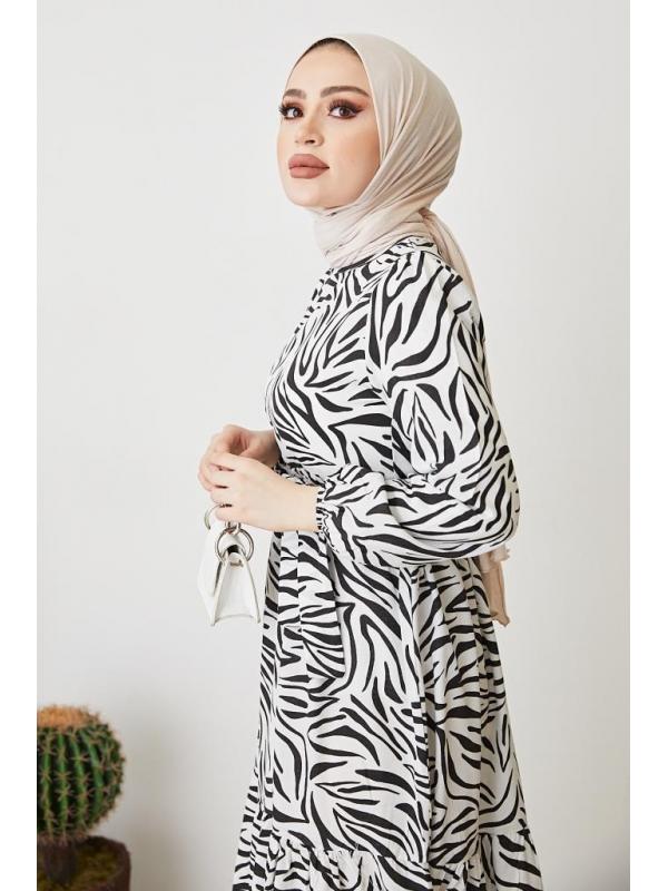 401 Zebra Desen Elbise Siyah