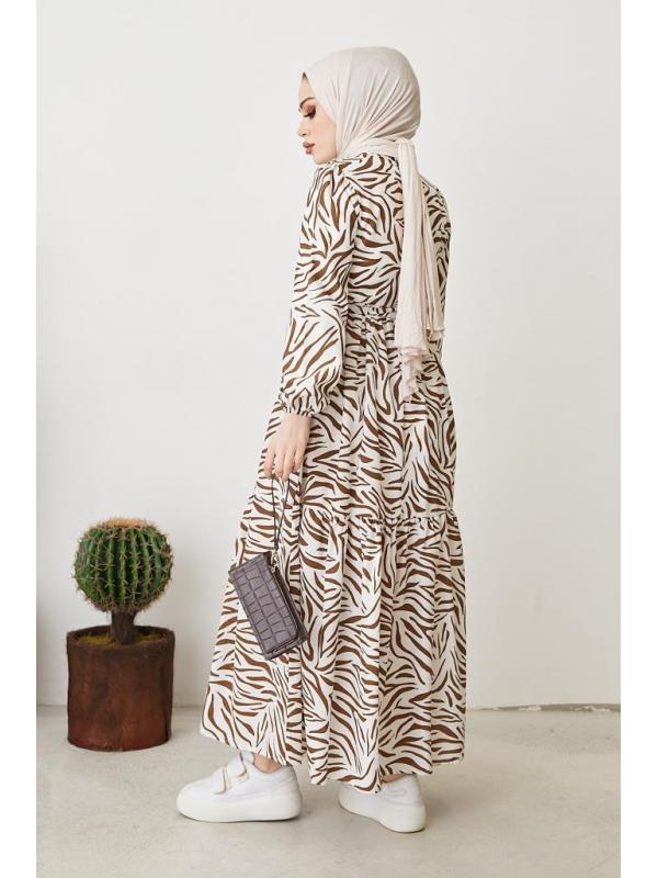 401 Zebra Desen Elbise Kahve