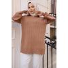 11039-63 Fitilli Triko Tunik Vizon