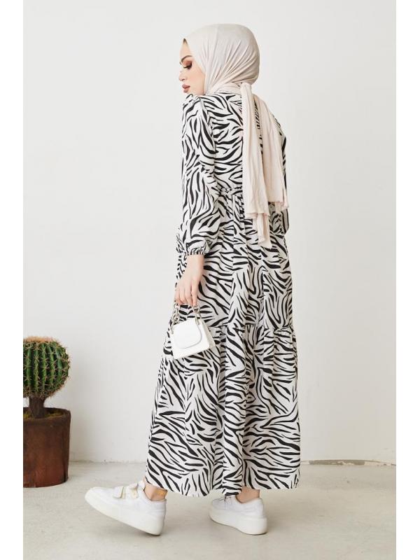 401 Zebra Desen Elbise Siyah