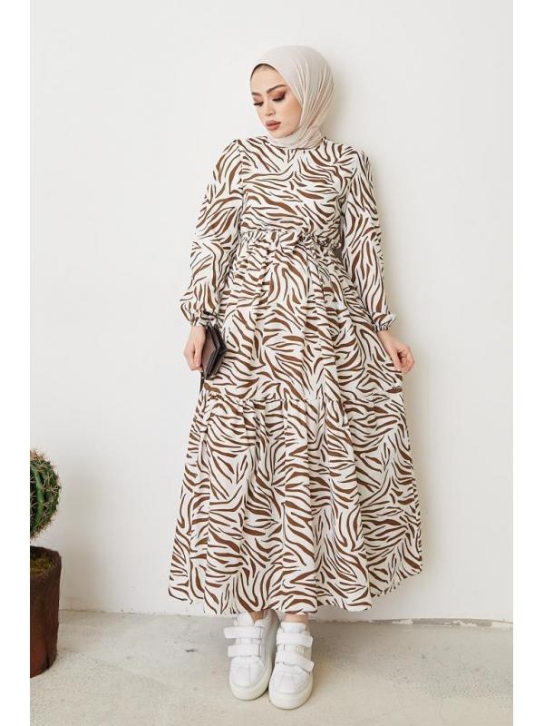 401 Zebra Desen Elbise Kahve