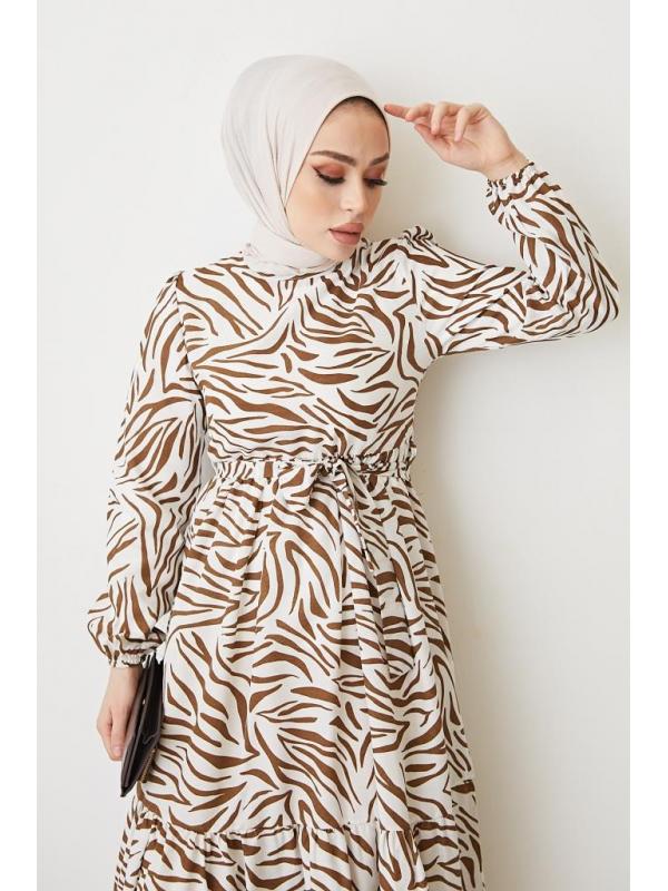 401 Zebra Desen Elbise Kahve