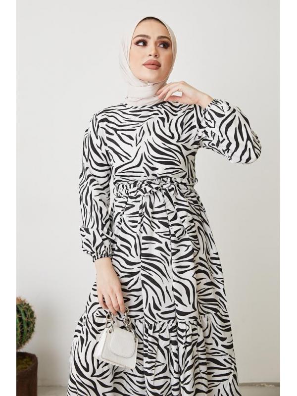 401 Zebra Desen Elbise Siyah