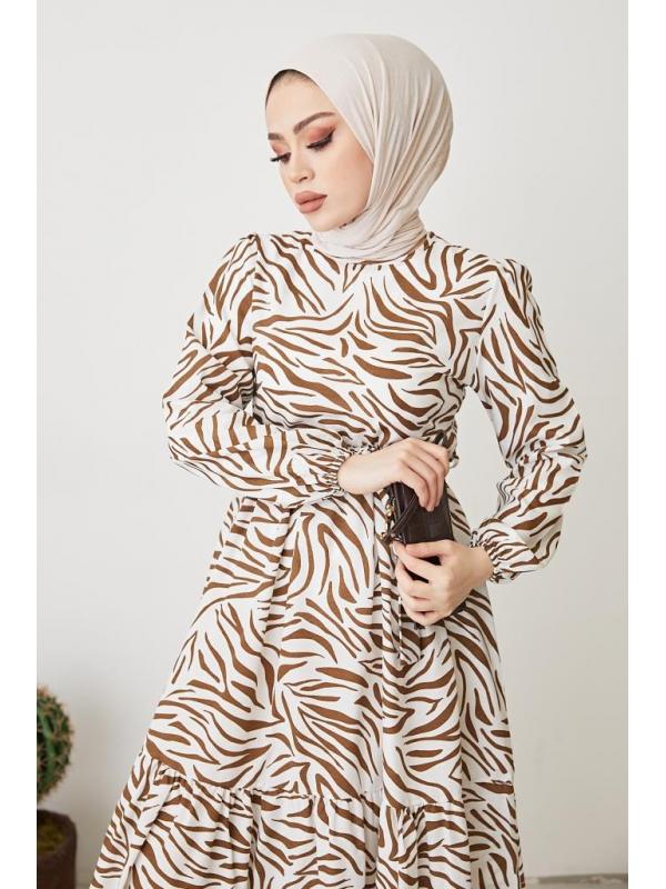 401 Zebra Desen Elbise Kahve