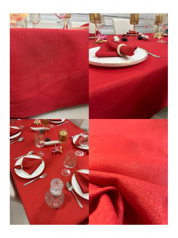 Polyester Keten Simli Masa Örtüsü Kırmızı