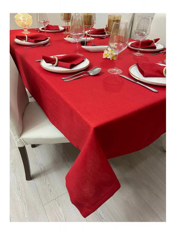 Polyester Keten Simli Masa Örtüsü Kırmızı