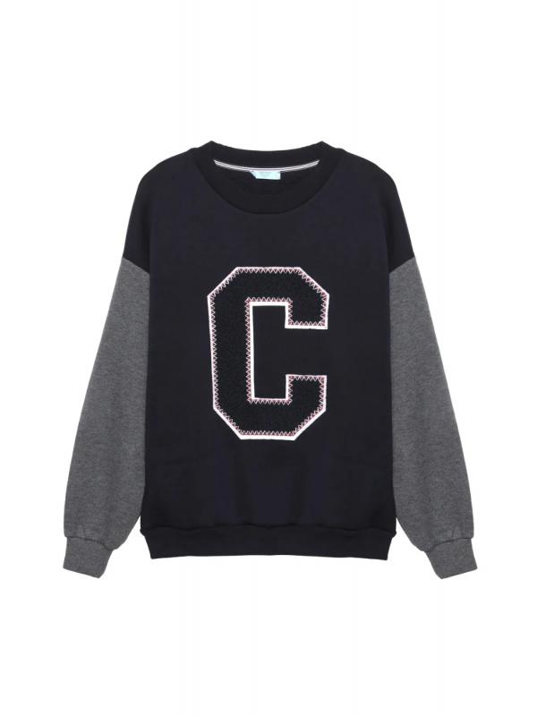 Keçe Baskı Detaylı Sweatshirt Lacivert