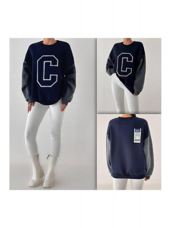 Keçe Baskı Detaylı Sweatshirt Lacivert