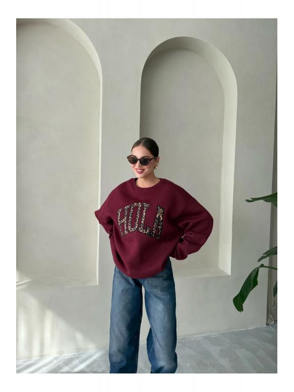 Bordo Hola Baskılı Sweatshirt