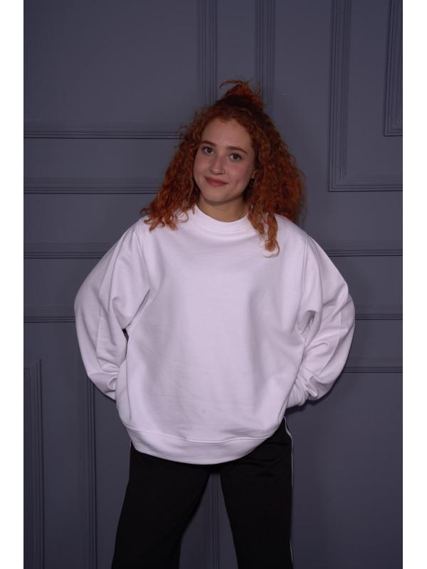 Starinci Kadın Oversize Basic Sweatshirt Beyaz