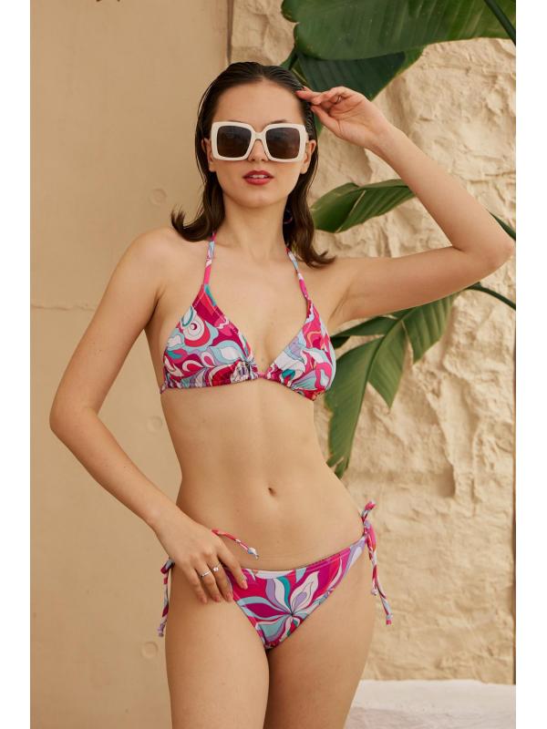 Üçgen Bikini Takımı Soft Desenler Pembe Yaz Desenler