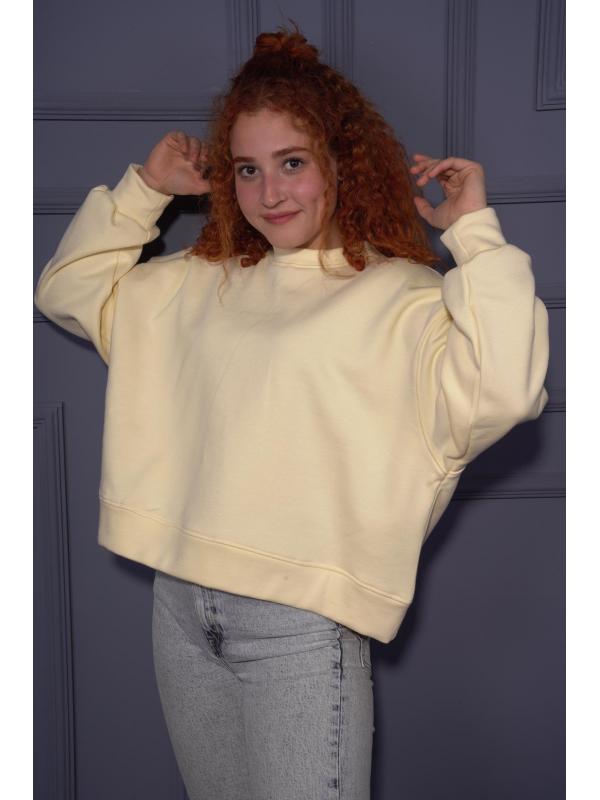 Starinci Kadın Oversize Kesim Bisiklet Yaka Crop Sweatshirt