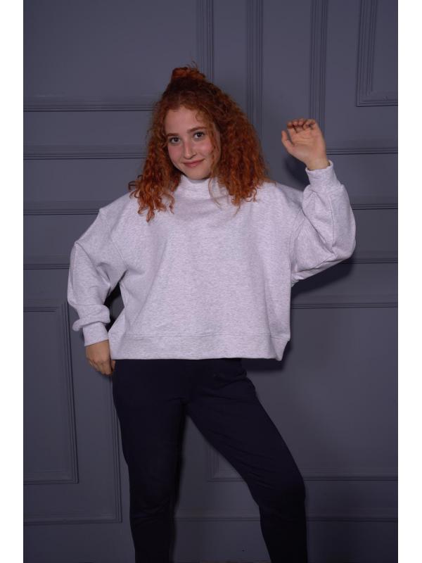 Starinci KAdın Oversize Bisiklet Yaka Crop Sweatshirt Gri