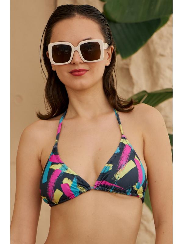 Üçgen Bikini Takımı Soft Desenler Siyah Fırça Desen