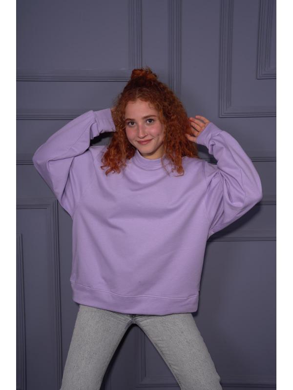 Starinci Kadın Bisiklet Yaka Oversize Sweatshirt Mor İçi Polarlı