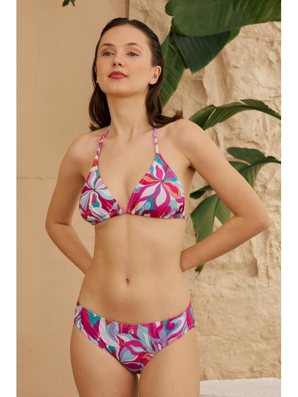 Üçgen Bikini Takımı Soft Desenler Pembe Yaz Desenler