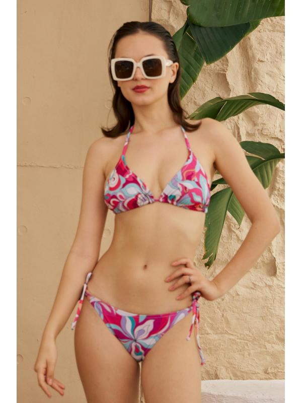 Üçgen Bikini Takımı Soft Desenler Pembe Yaz Desenler