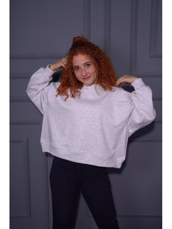 Starinci KAdın Oversize Bisiklet Yaka Crop Sweatshirt Gri