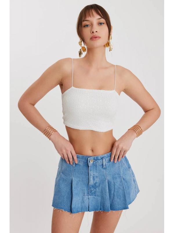 İp Askılı Pullu Crop Bluz