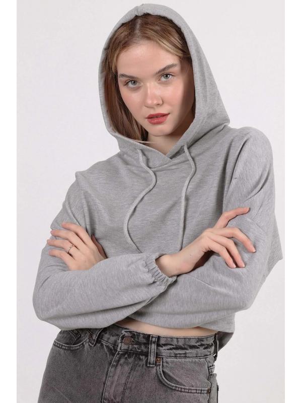 Yarasa Kol Kapşonlu Crop Sweatshirt