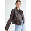 Fermuarlı Suni Deri Crop Biker Ceket