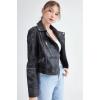 Fermuarlı Suni Deri Crop Biker Ceket