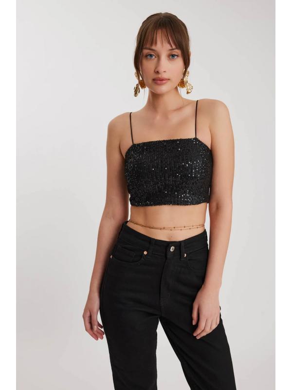 İp Askılı Pullu Crop Bluz