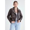 Fermuarlı Suni Deri Crop Biker Ceket