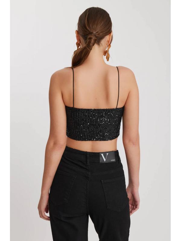 İp Askılı Pullu Crop Bluz