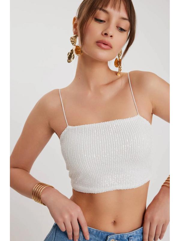 İp Askılı Pullu Crop Bluz