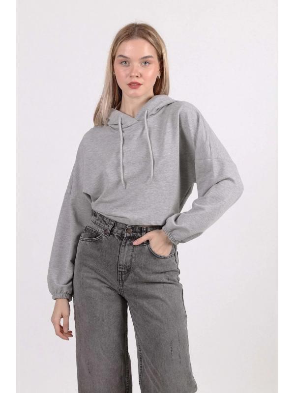 Yarasa Kol Kapşonlu Crop Sweatshirt