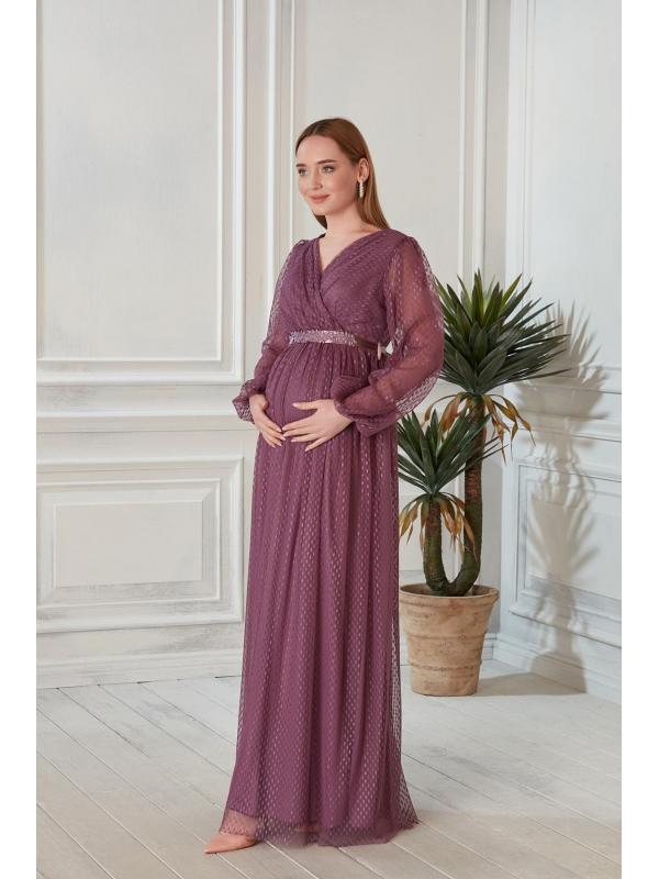 A0024-Sim Puanlı Tül Maxi Hamile Abiye-BabyShower Elbise