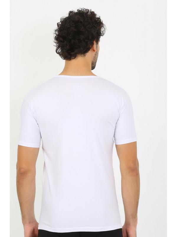 Akbeniz Erkek Likralı V Yaka Beyaz T-Shirt 65700