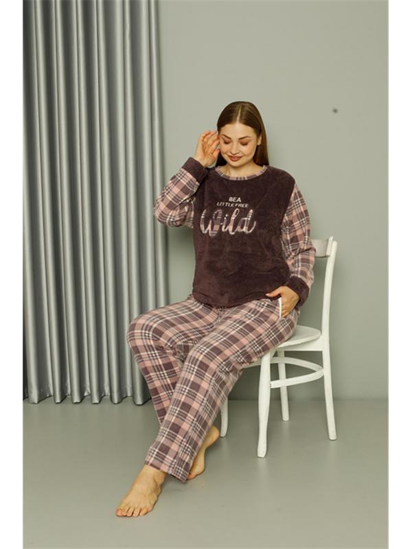 Akbeniz Welsoft Polar Kadın Büyük Beden Vizon Pijama Takımı 808040